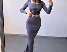 Трикотажний комплект: топ з елементами корсету та спідниця з розрізами Трикотажний комплект: топ з елементами корсету та спідниця з розрізами | PUSHKA SHOP