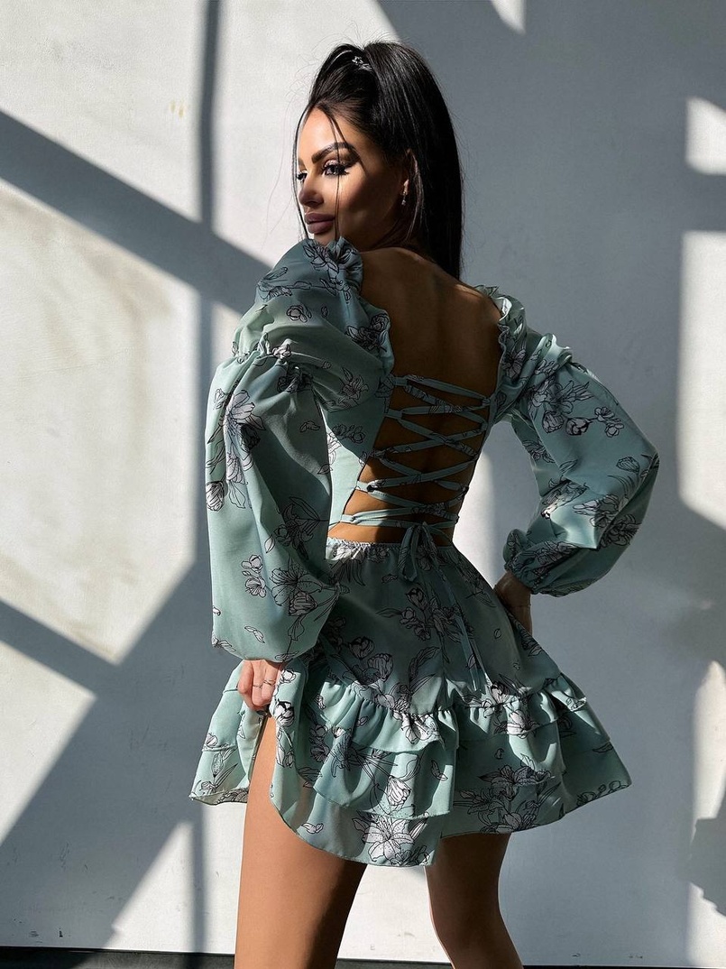 Квіткова сукня з воланами та шнуровкою по спинці | PUSHKA SHOP