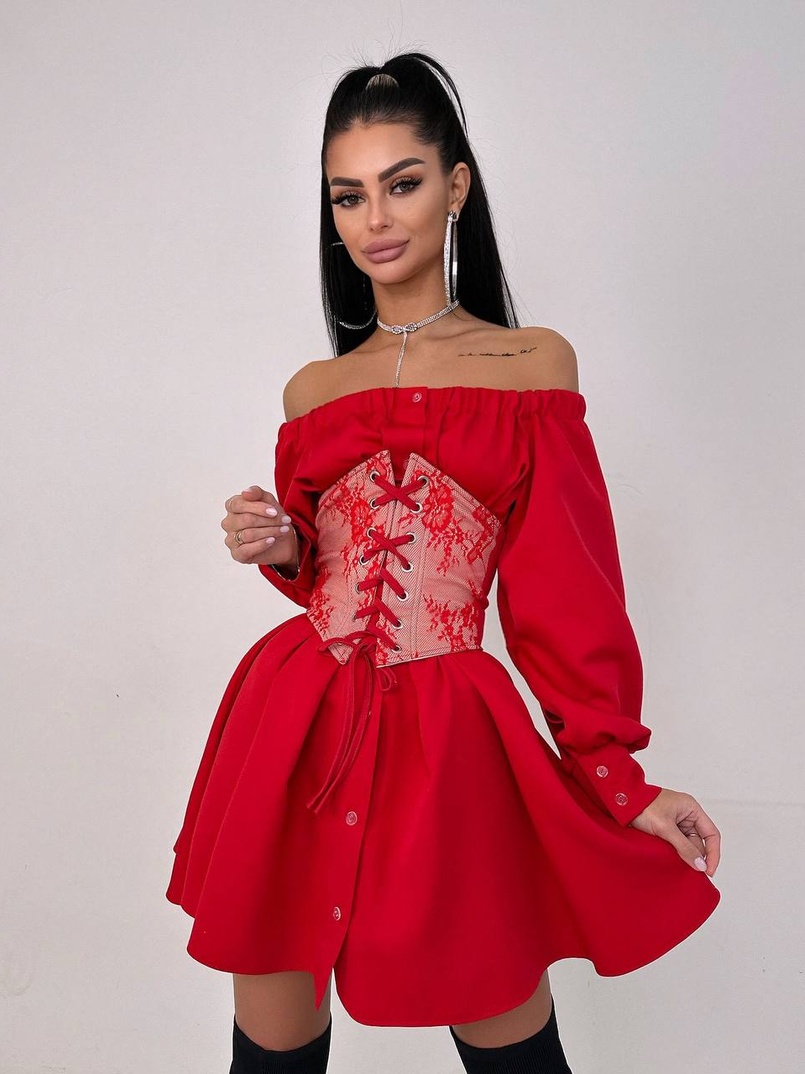 Приталена сорочка на плічках+  мереживний корсет | PUSHKA SHOP