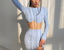 Трикотажный комплект: топ с чашечками push up + юбка миди с разрезом Трикотажный комплект: топ с чашечками push up + юбка миди с разрезом | PUSHKA SHOP