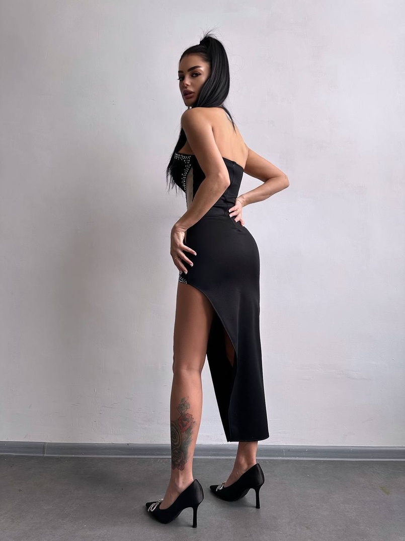 Сукня міді декорована стразами   | PUSHKA SHOP