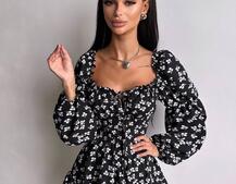 Сукня з квітковим принтом з воланами на ґудзиках  Сукня з квітковим принтом з воланами на ґудзиках  | PUSHKA SHOP