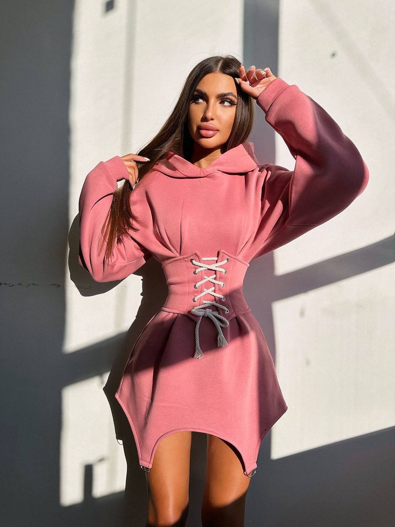 Тепле приталене худі з капюшоном на флісі + корсет на шнурівці Можна носити з корсетом та без | PUSHKA SHOP