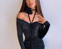 Оксамитова сукня  із зав'язкою на шию з трояндою | PUSHKA SHOP