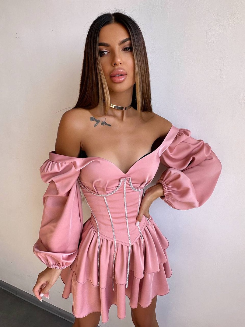 Комплект: сукня з подвійною спідницею + корсет, декорований стразами    | PUSHKA SHOP