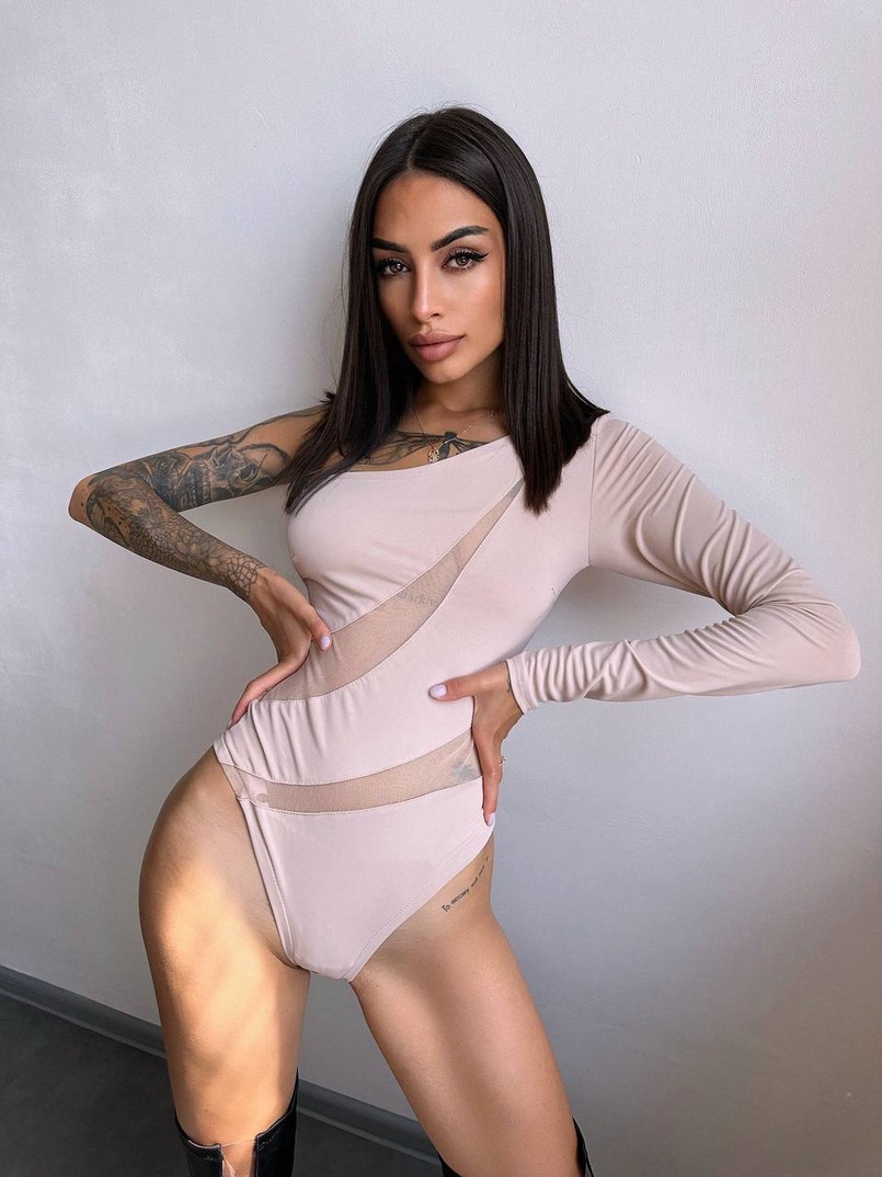 Боді на одне плече із вставками сітки | PUSHKA SHOP