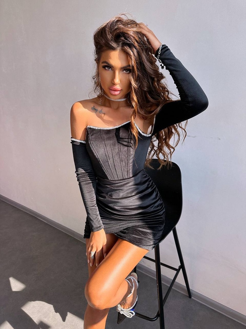 Оксамитова корсетна сукня міні, декорована стразами     Ручна робота  | PUSHKA SHOP