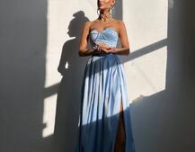 Комплект: корсет-бюстьє , декорований стразами  + спідниця максі з розрізом   | PUSHKA SHOP