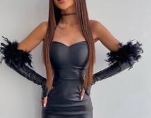 Сукня міні, декорована натуральними пір'ям | PUSHKA SHOP