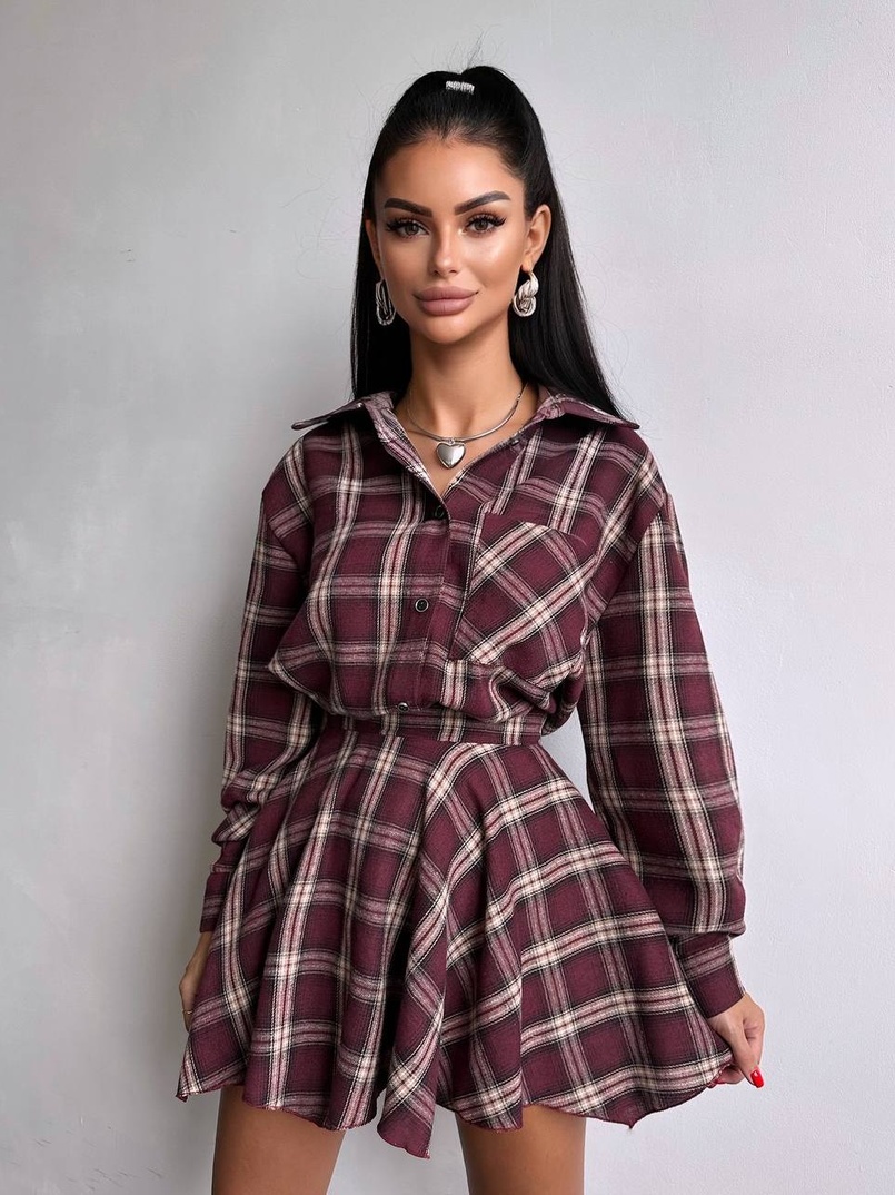 Комплект: сорочка + спідниця у клітинку  | PUSHKA SHOP