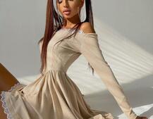 Трикотажное платье, декорированное кружевом   | PUSHKA SHOP