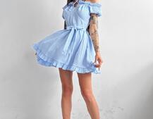 Муслиновое платье мини с корсетной вставкой на талии с косточками  | PUSHKA SHOP