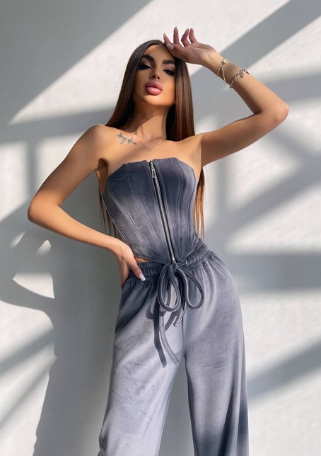 Велюровий комплект трійка: кофта + корсет на блискавці+ штани | PUSHKA SHOP