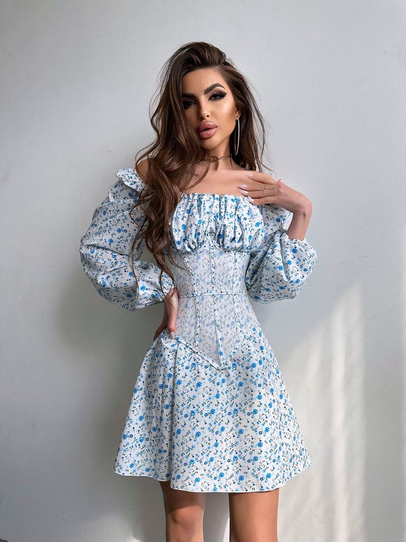 Сукня міні в квітковий принт + прозорий корсет  | PUSHKA SHOP