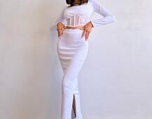 Трикотажний комплект: топ з елементами корсету та спідниця з розрізами  | PUSHKA SHOP