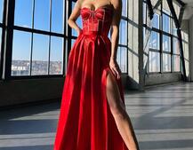 Комплект: корсет-бюстьє , декорований стразами  + спідниця максі з розрізом   Ручна робота  | PUSHKA SHOP