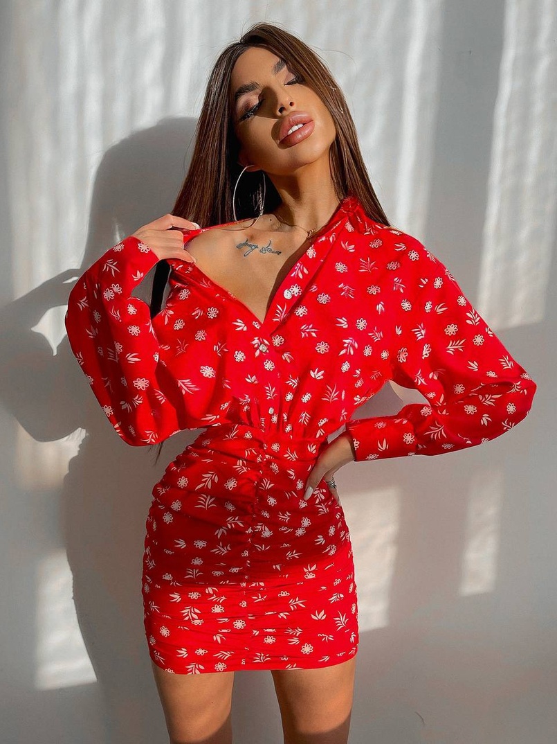 Платье-рубашка с присобранной юбкой  | PUSHKA SHOP