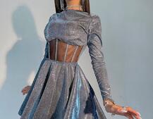 Приталена блискуча сукня з корсетною вставкою та пишною спідницею-сонцем Приталена блискуча сукня з корсетною вставкою та пишною спідницею-сонцем | PUSHKA SHOP