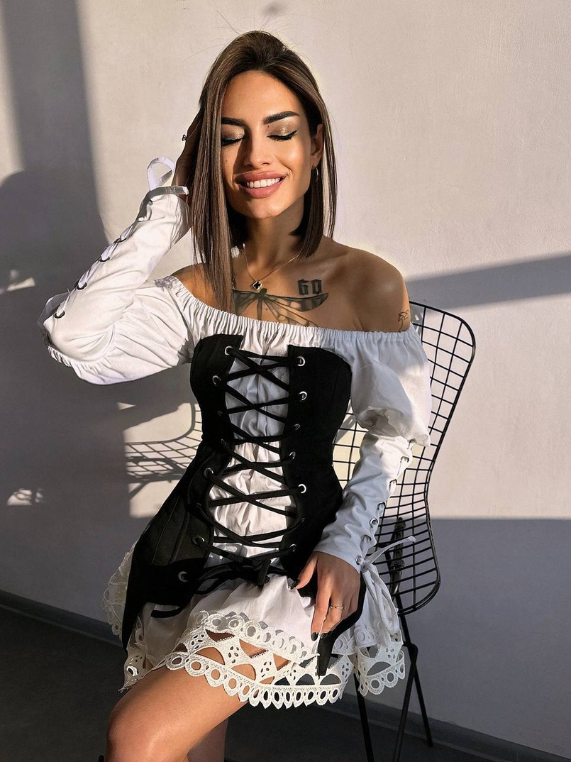 Комплект: сукня декорована мереживом + корсет Комплект: сукня декорована мереживом + корсет | PUSHKA SHOP