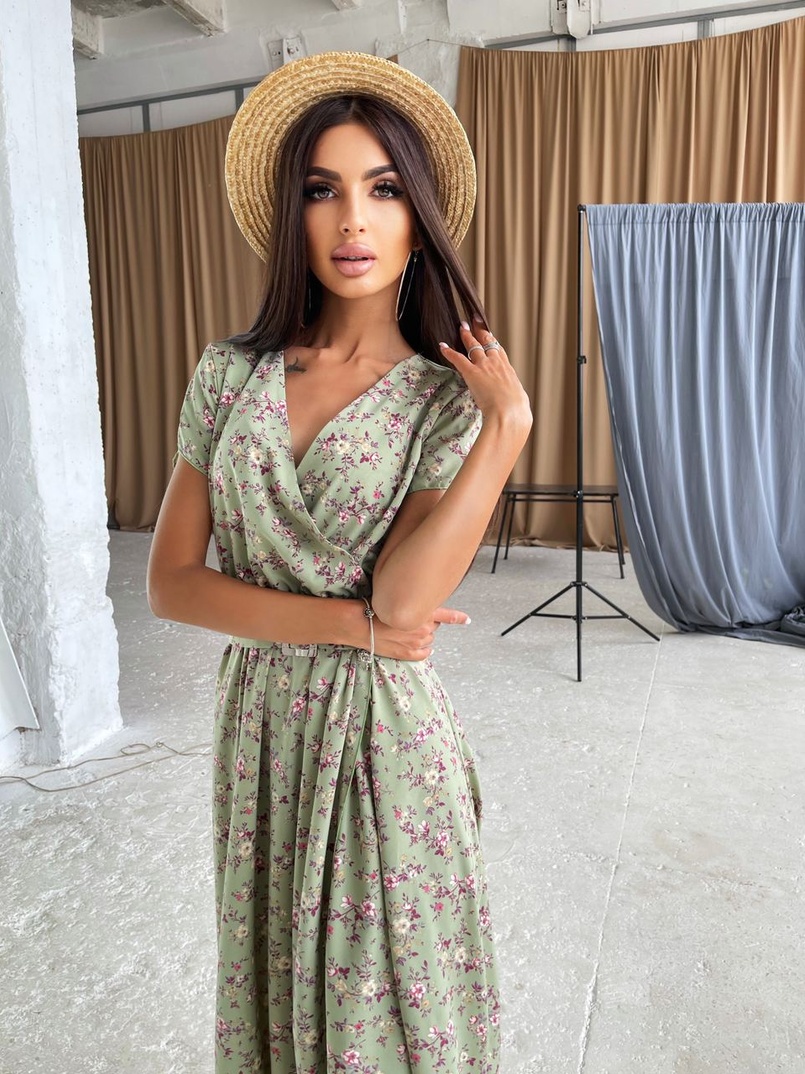 Цветочное платье-миди с широким поясом Цветочное платье-миди с широким поясом | PUSHKA SHOP