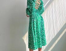 Квіткова сукня-міді зі шнурівкою на спинці та розрізом на ніжці | PUSHKA SHOP