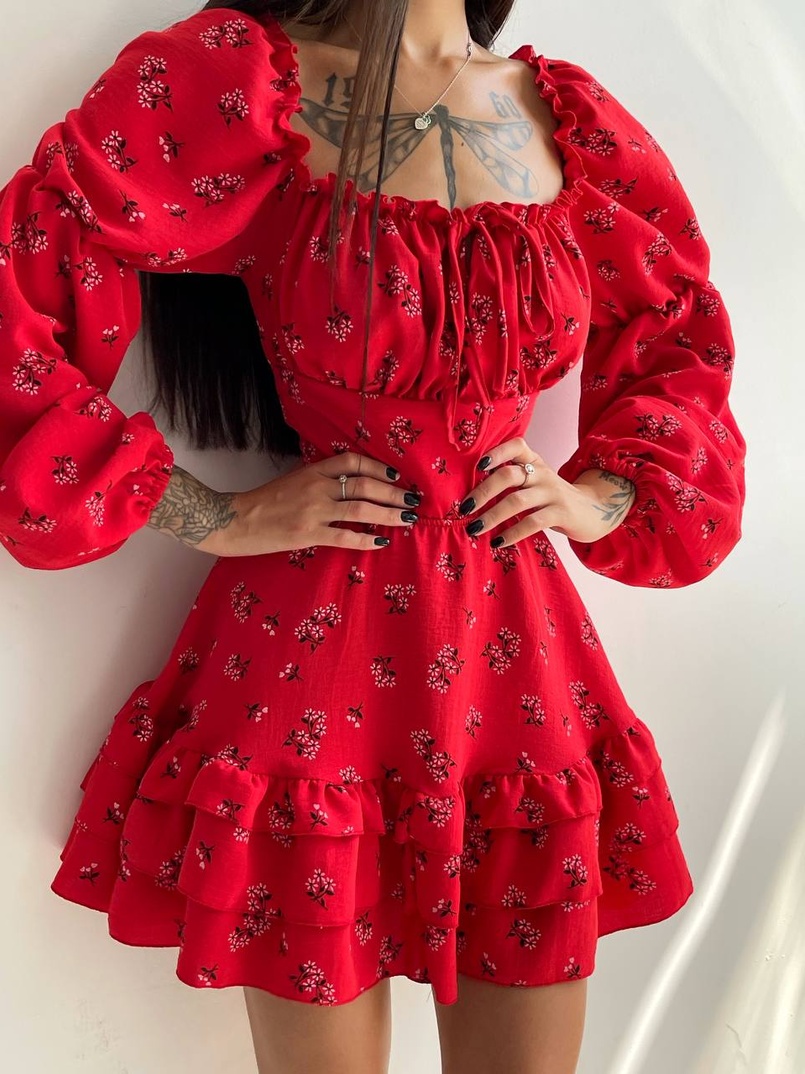 Квіткова сукня з воланами та шнуровкою по спинці Квіткова сукня з воланами та шнуровкою по спинці | PUSHKA SHOP