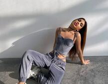 Велюровий комплект трійка: кофта + корсет з чашечками + джогери  | PUSHKA SHOP