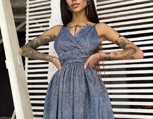 Блестящее платье с пышной юбочкой и завязками на талии  | PUSHKA SHOP