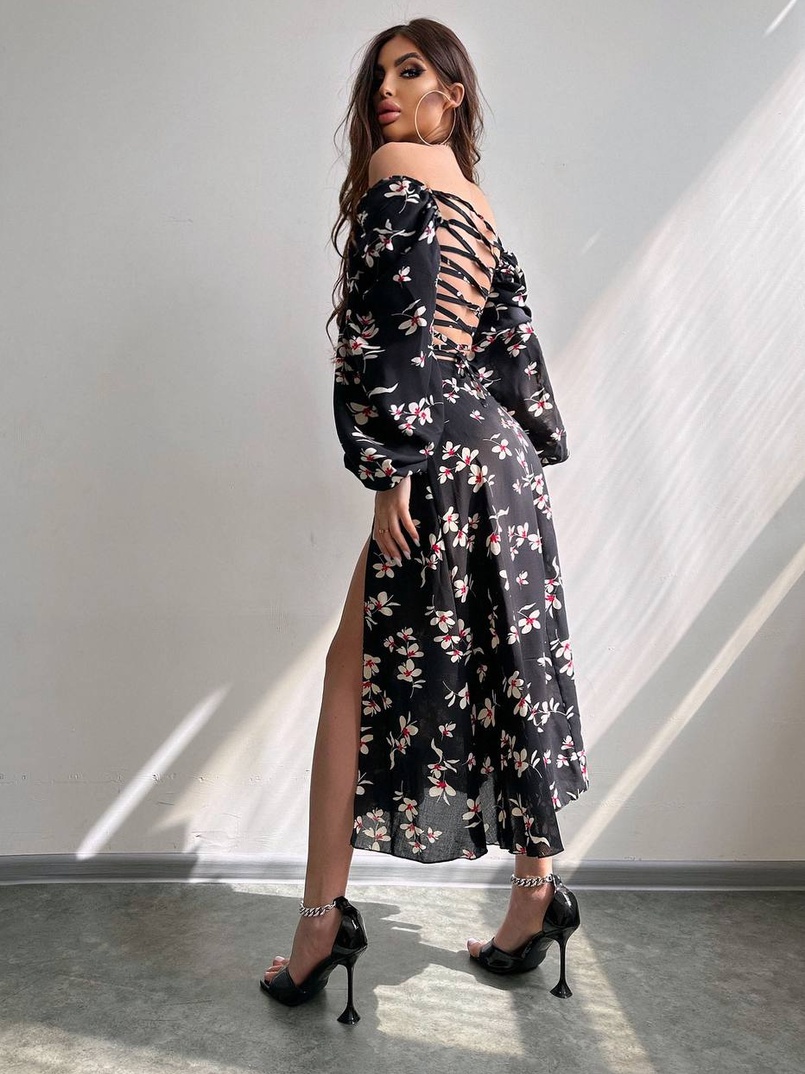 Сукня -міді зі шнурівкою на спинці та розрізом на ніжці | PUSHKA SHOP