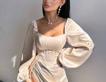 Атласний комплект: корсет + спідниця  максі з драпіруванням | PUSHKA SHOP