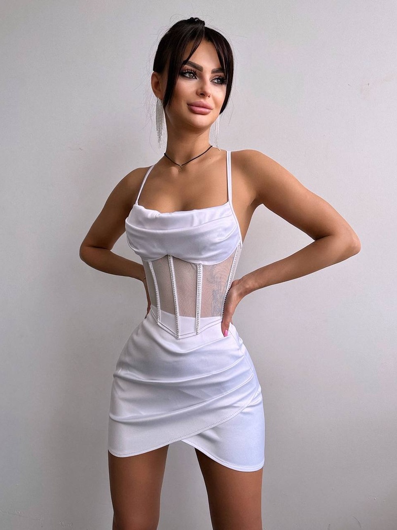 Комплект: корсет, декорований стразами + спідниця міні з драпіруванням   Комплект: корсет, декорований стразами + спідниця міні з драпіруванням   | PUSHKA SHOP
