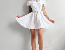 Муслиновое платье мини с корсетной вставкой на талии с косточками  Муслиновое платье мини с корсетной вставкой на талии с косточками  | PUSHKA SHOP