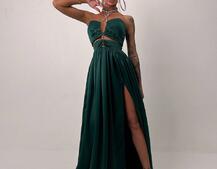 Атласна сукня максі із шнуром зі стразами  | PUSHKA SHOP