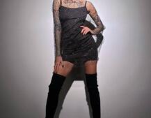 Сукня із сітки зі стразами на трикотажній підкладці  | PUSHKA SHOP