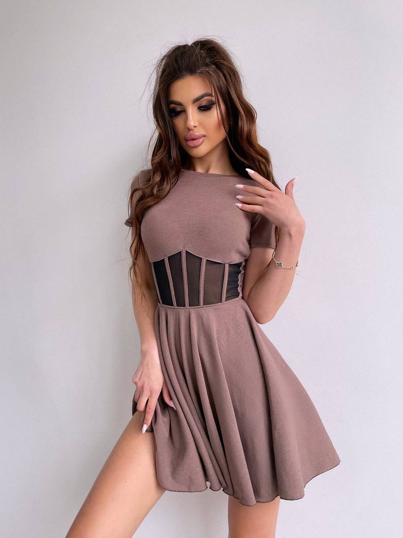 Сукня-міні  з елементами корсету  та спідницею солнцем | PUSHKA SHOP
