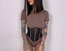 Трикотажне боді з сітчастою вставкою | PUSHKA SHOP