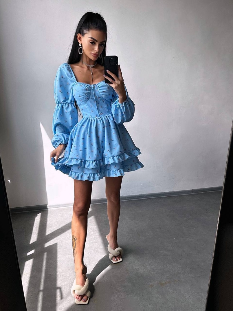 Сукня з квітковим принтом з воланами на ґудзиках  Сукня з квітковим принтом з воланами на ґудзиках  | PUSHKA SHOP