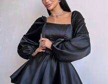 Атласна корсетна сукня з пишною подвійною спідницею та об‘ємними рукавами Атласна корсетна сукня з пишною подвійною спідницею та об‘ємними рукавами | PUSHKA SHOP