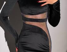 Оксамитова сукня декорована сіткою із стразами  | PUSHKA SHOP