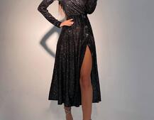 Бархатное платье миди с блестящим напылением | PUSHKA SHOP