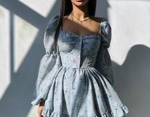 Лялькова сукня з пишною спідницею та корсетним верхом з ніжним квітковим принтом  Лялькова сукня з пишною спідницею та корсетним верхом з ніжним квітковим принтом  | PUSHKA SHOP