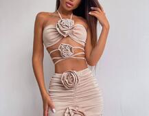 Комплект: топ та спідниця з трояндами    Ручна робота. | PUSHKA SHOP