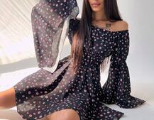 Сукня асиметричного крою з розкльошеними рукавами + корсет декорований стразами Ручна робота | PUSHKA SHOP