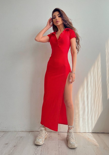 Трикотажна сукня поло з розрізом | PUSHKA SHOP