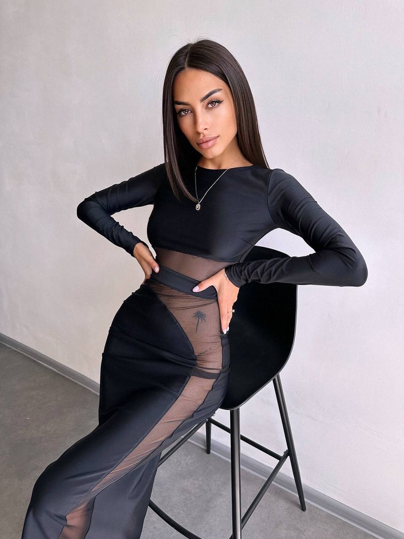 Сукня міді  із вставками сітки  | PUSHKA SHOP