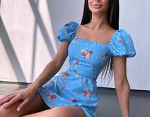 Сукня- міні у квітковий принт зі шнурівкою на спинці  | PUSHKA SHOP