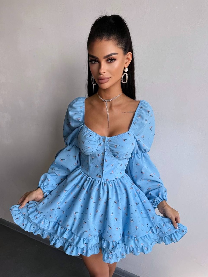 Сукня з квітковим принтом з воланами на ґудзиках  Сукня з квітковим принтом з воланами на ґудзиках  | PUSHKA SHOP