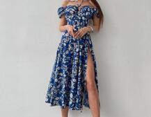 Платье миди с завязками на груди в цветочный принт Платье миди с завязками на груди в цветочный принт | PUSHKA SHOP