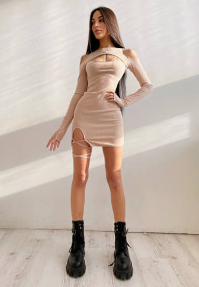 Трикотажне плаття по фігурі зі шнурівкою на ніжці | PUSHKA SHOP
