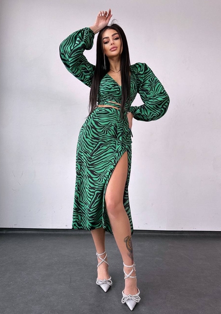 Комплект: топ із зав'язками на талії + спідниця міді з розрізом | PUSHKA SHOP